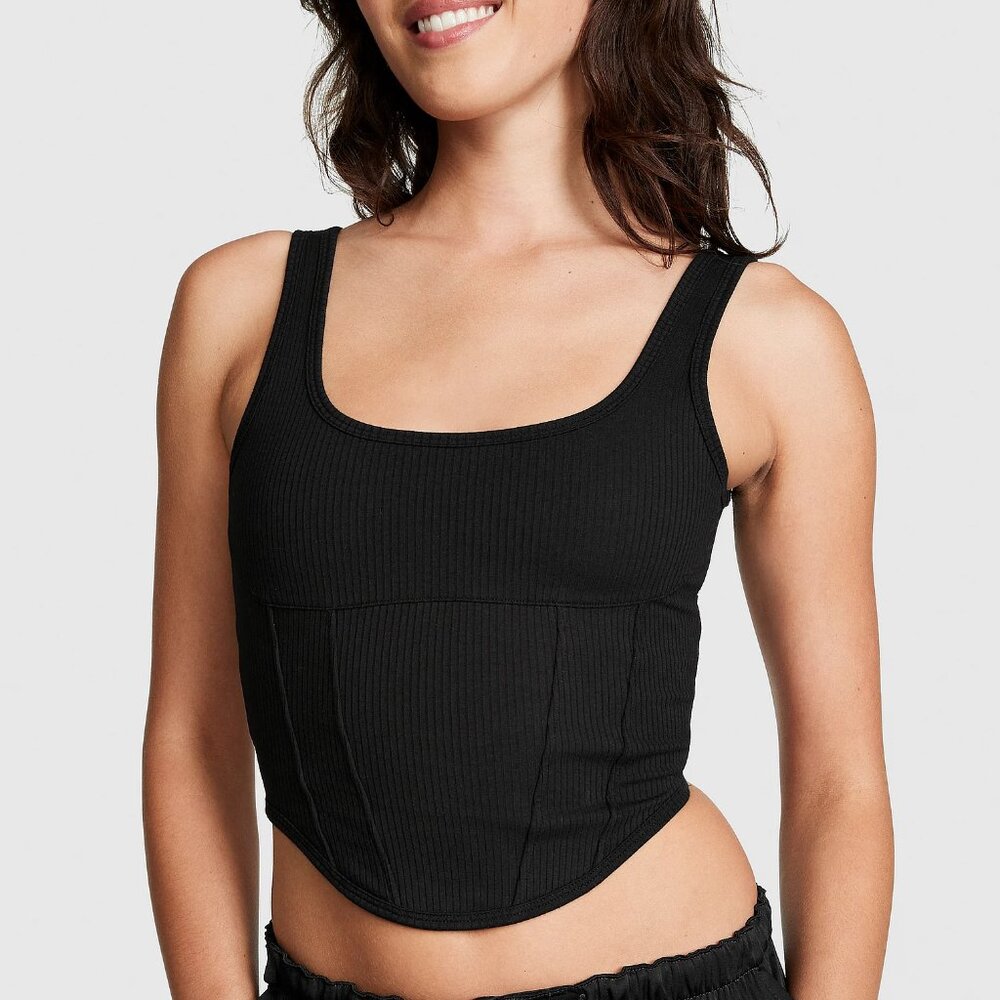 Pink x Victoria's Secret Cinched Corset Top in Black Small NWT